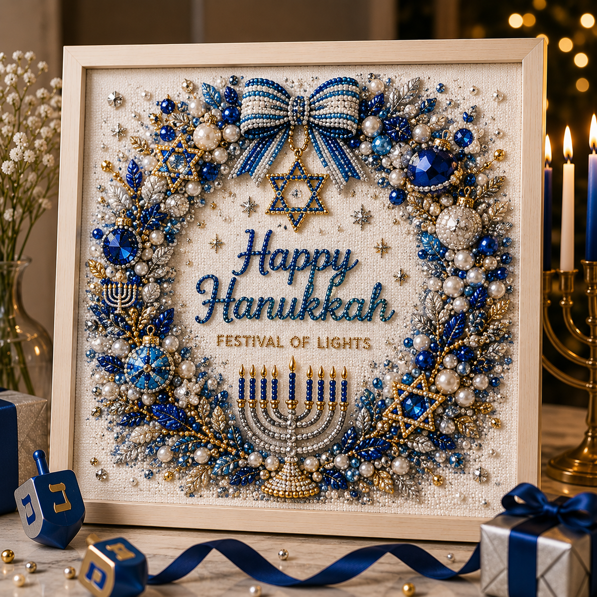 🎁Eight Nights of Light 🕎✨ – DIY Hanukkah Pearl Art Kit