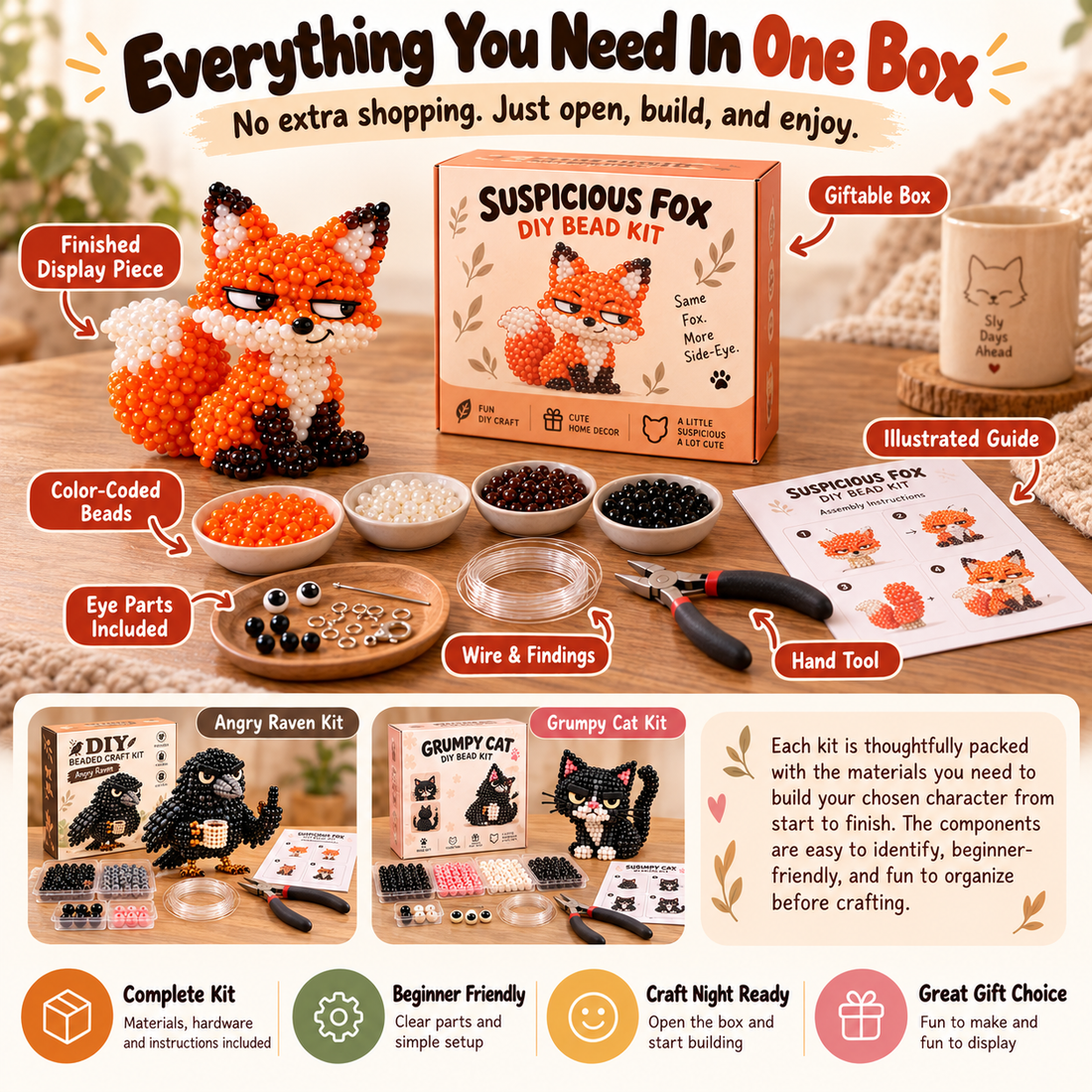 😂🐾Funny Animal DIY Bead Kit – Build Your Own Moody & Chaotic Creatures 🦊🦙