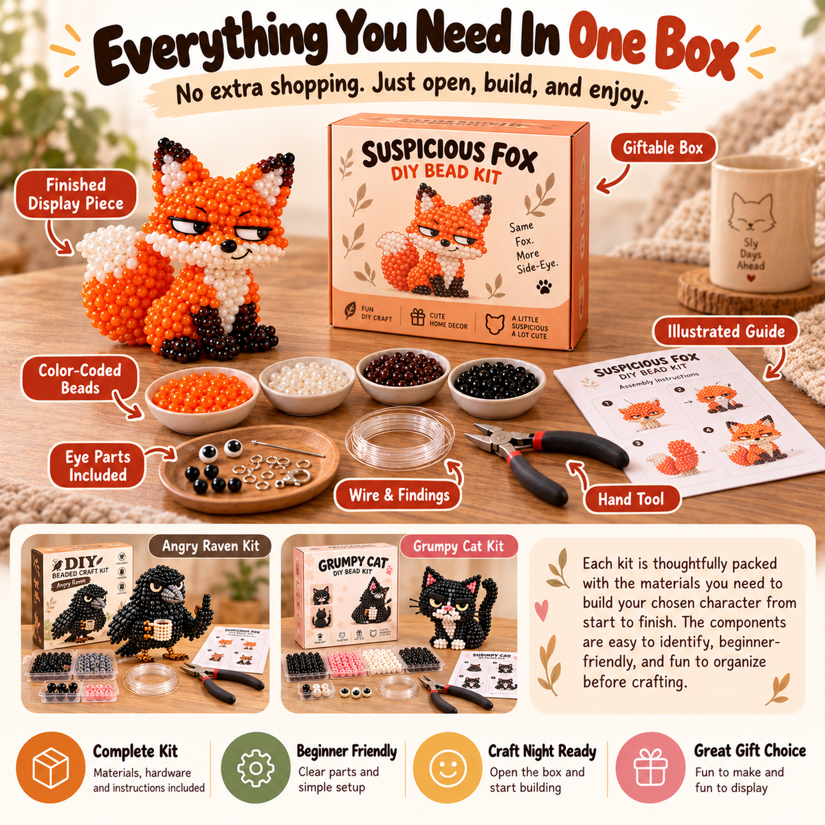 😂🐾Funny Animal DIY Bead Kit – Build Your Own Moody & Chaotic Creatures 🦊🦙