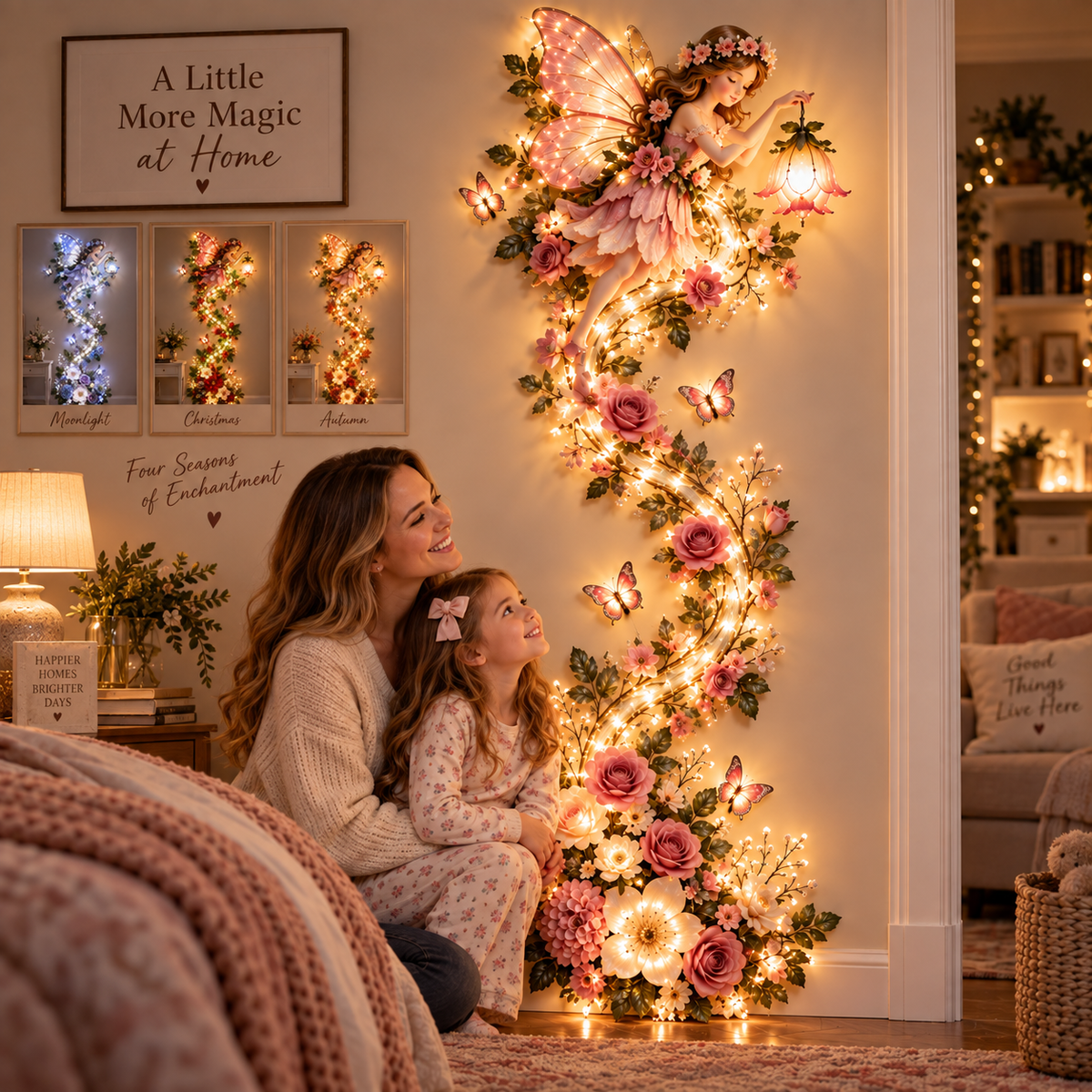 🧚✨ Enchanted Fairy Glow Wall Light™ – A Magical Floral Light Trail for Your Home 🌸💡
