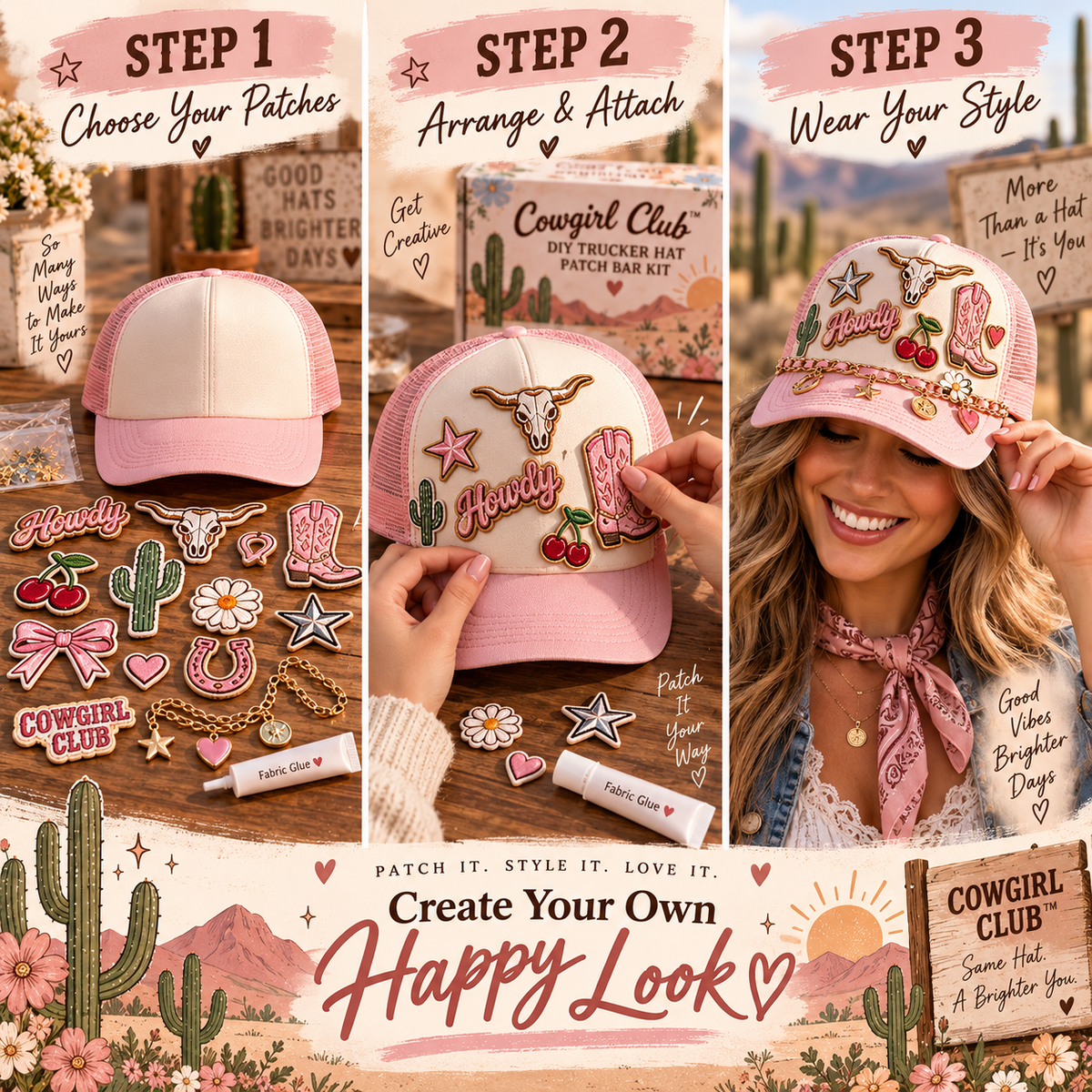 🧢 DIY Trucker Hat Patch Bar Kit – Create Your Own Custom Hat with Patches & Charms