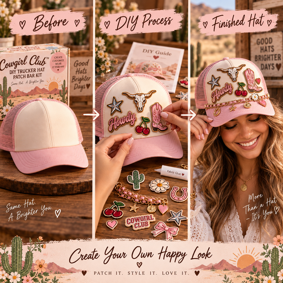 Before DIY and finished trucker hat