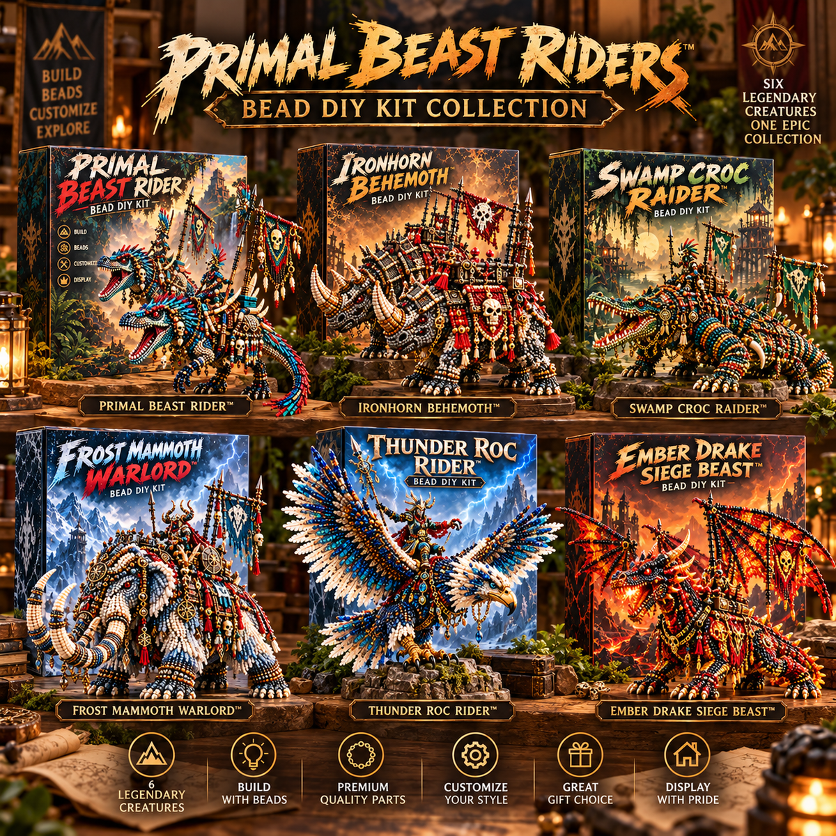 All six Primal Beast Riders bead DIY kits
