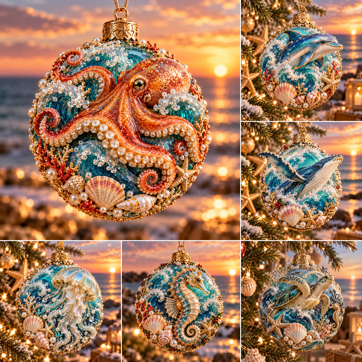 🌊🎄 Coastal Christmas Ocean Legends™ – 3D Marine Life Ornament Collection