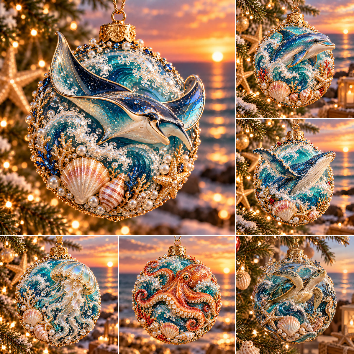 🌊🎄 Coastal Christmas Ocean Legends™ – 3D Marine Life Ornament Collection