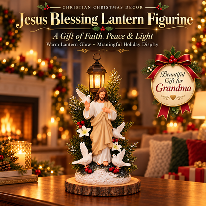 ✨ Jesus Blessing Lantern Figurine – Lighted Christian Christmas Decor