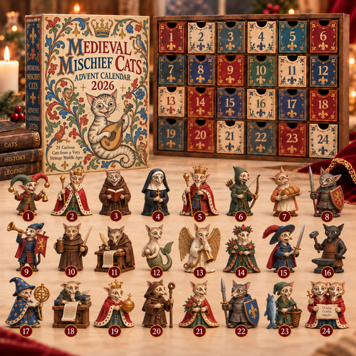 🔥Last Day 49% OFF -🐱🏰 Medieval Mischief Cats™ Advent Calendar 2026 | 24 Curious Cats of the Middle Ages
