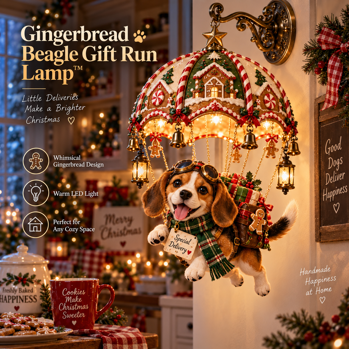 🎄🐶 Christmas Puppy Sky Delivery Lamp™ – Whimsical Lighted Holiday Wall Decor