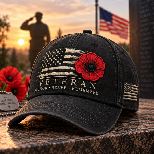 🇺🇸 Veteran Poppy Tribute Cap – Honor • Serve • Remember