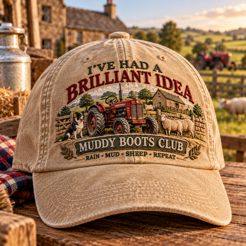 🚜 Muddy Boots Club™ – “I’ve Had a Brilliant Idea” Vintage Farm Cap