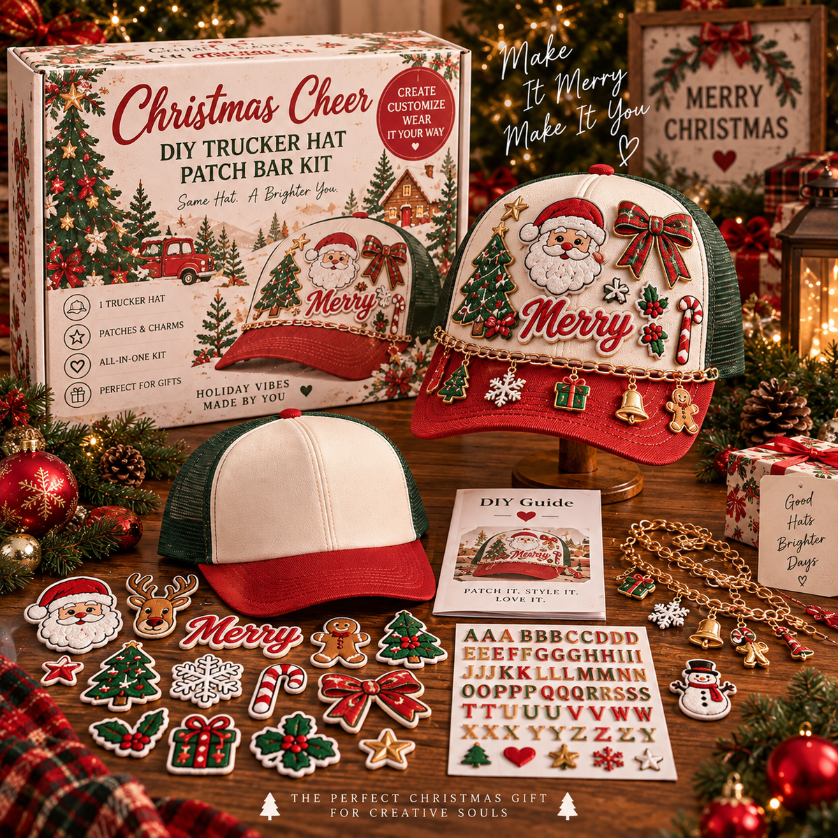 🧢 DIY Trucker Hat Patch Bar Kit – Create Your Own Custom Hat with Patches & Charms