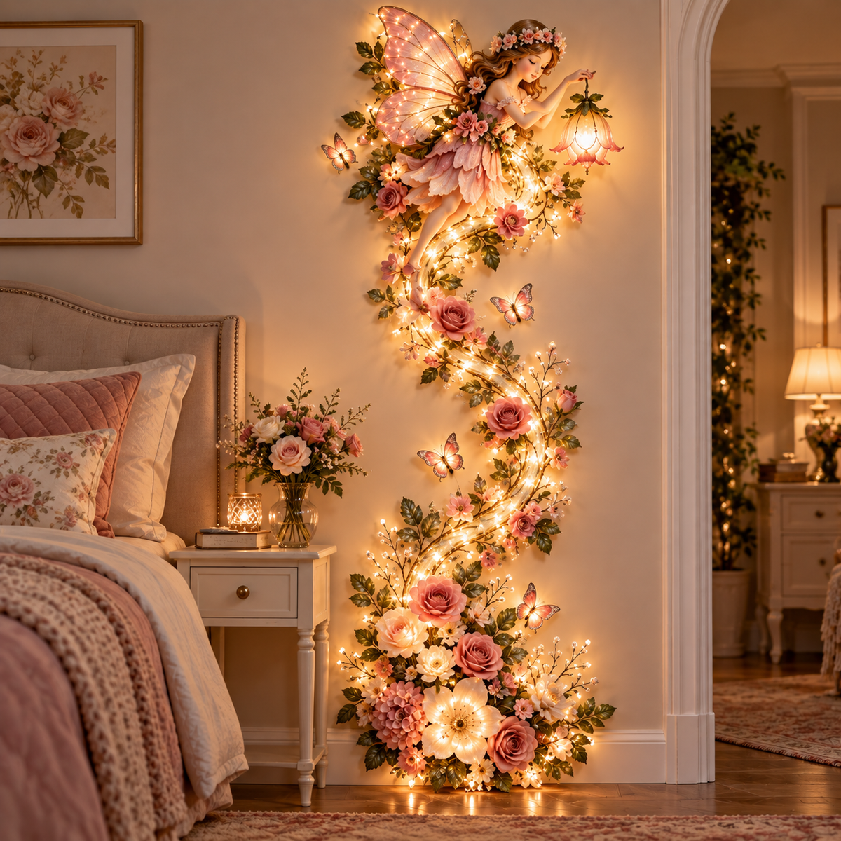 🧚✨ Enchanted Fairy Glow Wall Light™ – A Magical Floral Light Trail for Your Home 🌸💡