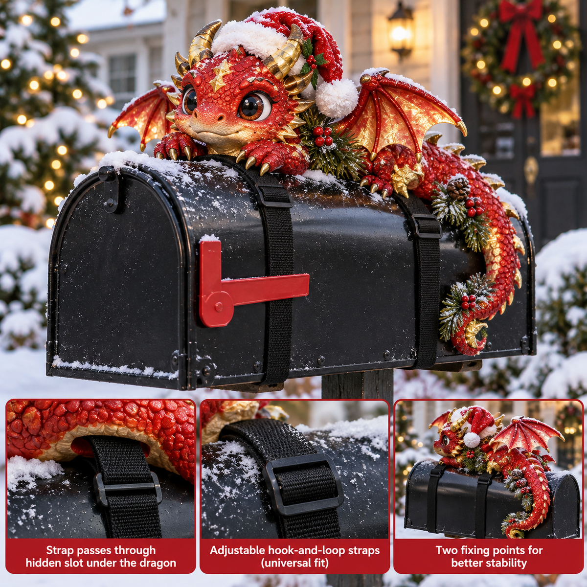 🎄🐉 Christmas Dragon Mailbox Topper — Festive Outdoor Holiday Decor ✨