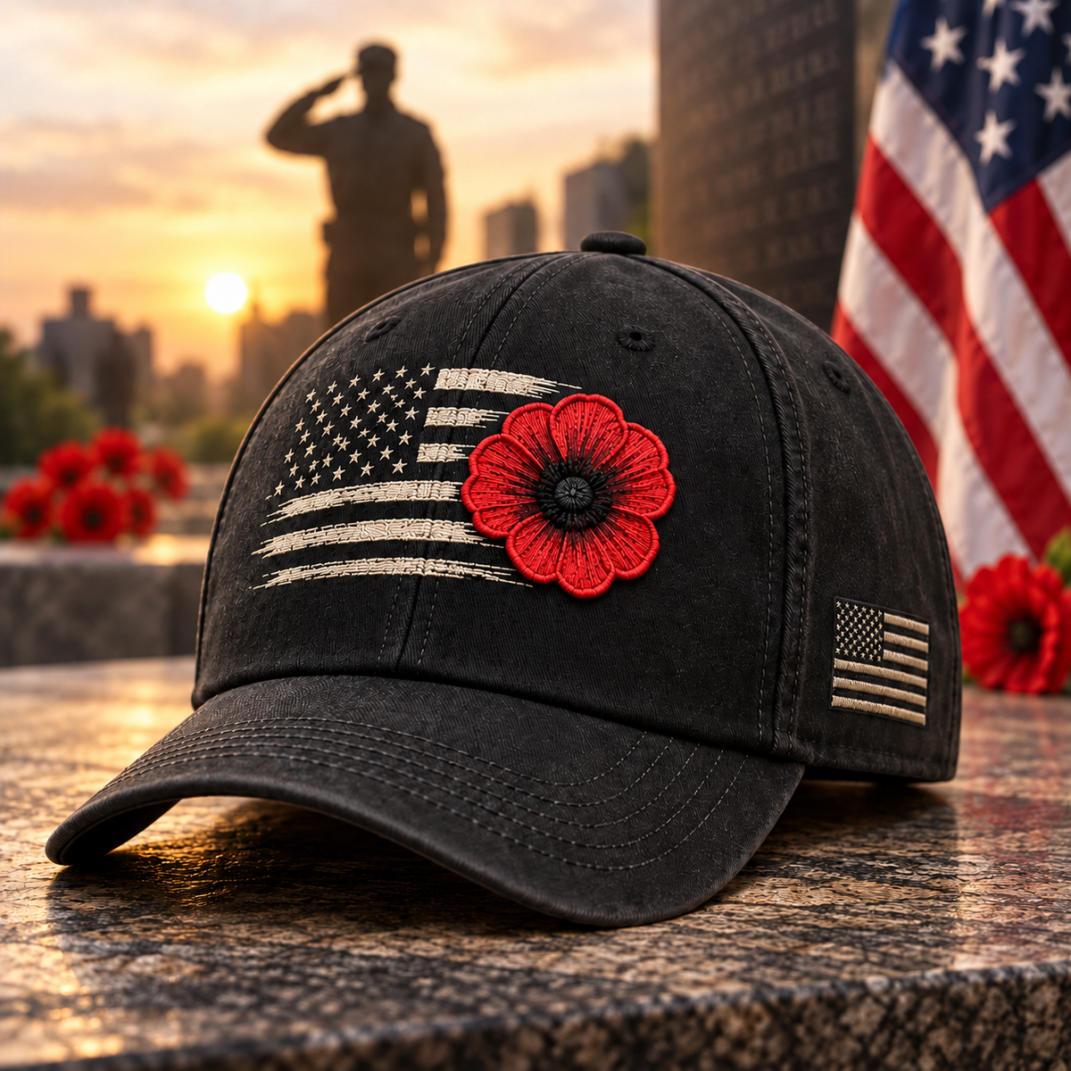 American veteran remembrance cap memorial display