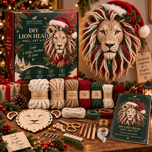 🎄🦁 DIY Christmas Lion Head Wall Art Kit – Festive Macramé Craft & Holiday Home Decor