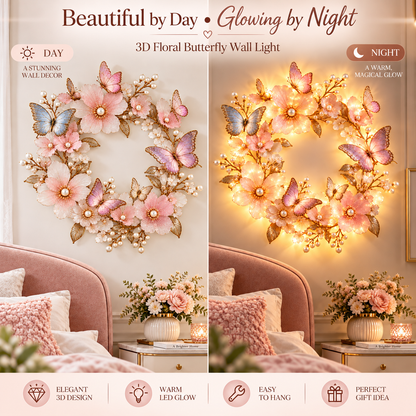 🦋 Butterfly Bloom Halo™ – 3D Floral Butterfly LED Wall Light, Elegant Glowing Wreath Decor for Bedroom & Living Room