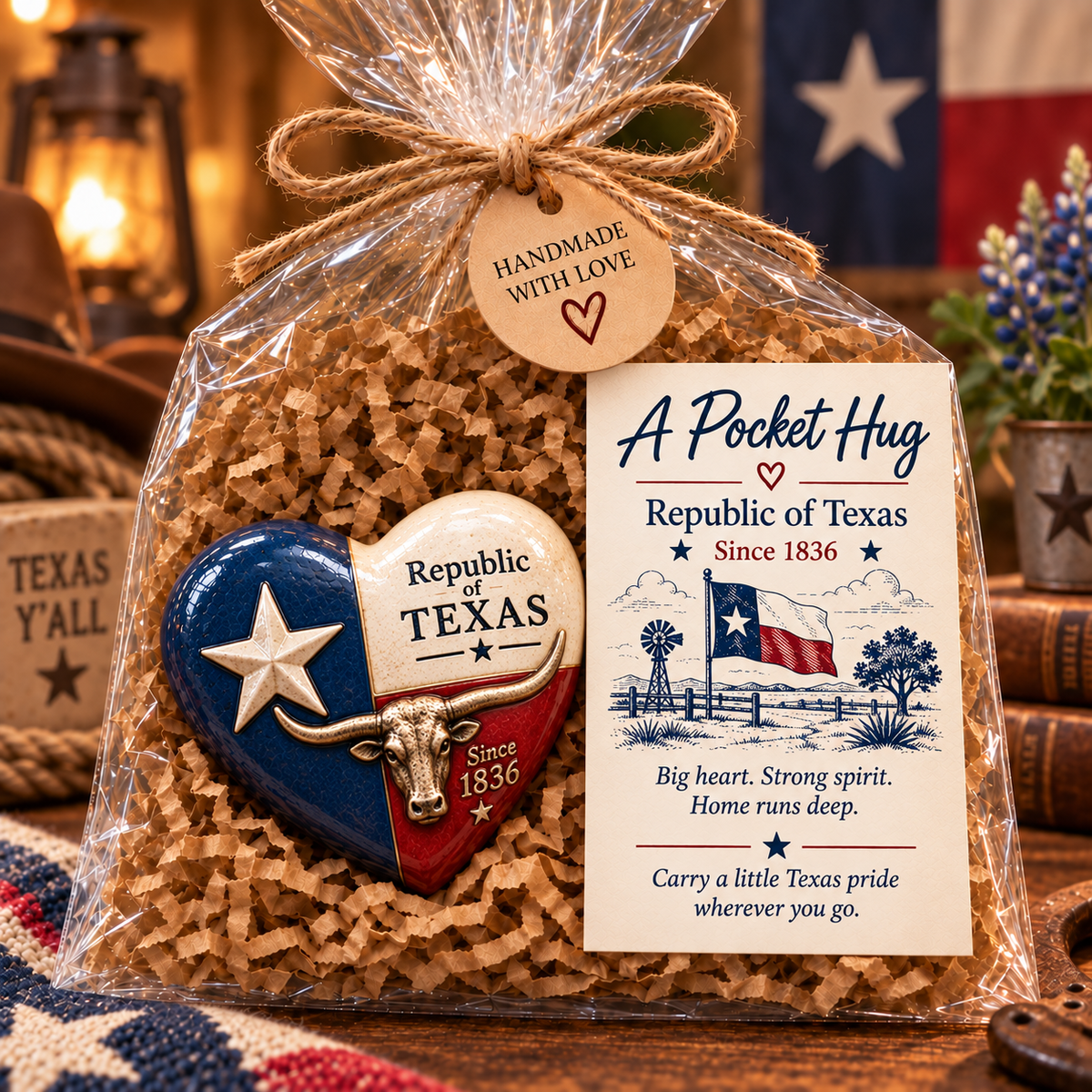 🤠 Republic of Texas Pocket Hug – Handmade Texas Pride Keepsake Gift ❤️