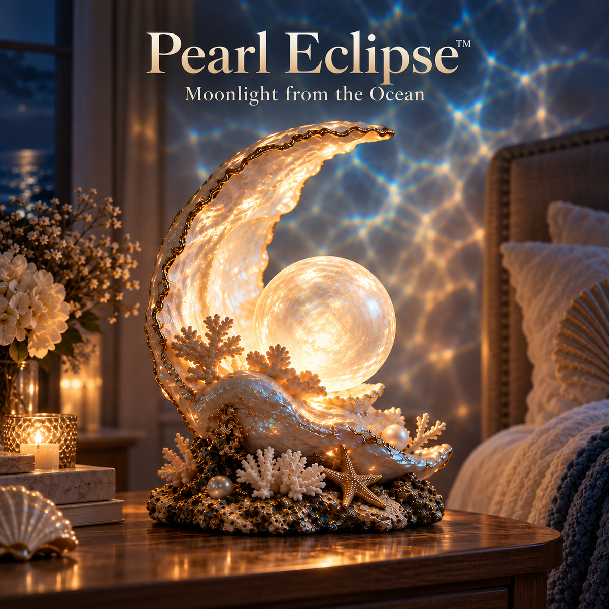 🌊🌙 Pearl Eclipse™ — Moonlit Ocean Projection Lamp ✨