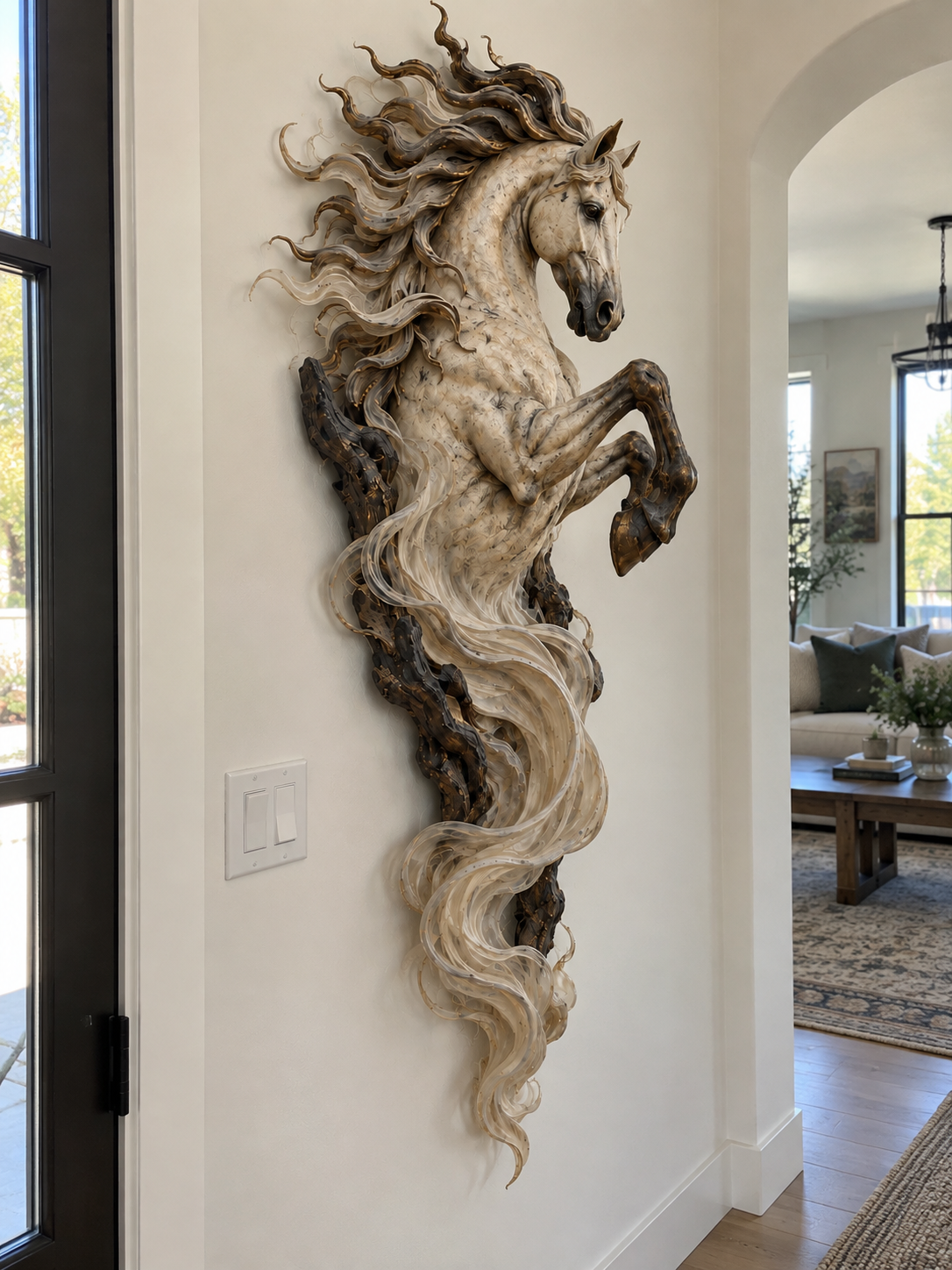 🔥Last Day 49% OFF -🐎 Celestial Flame™ Rearing Horse Wall Sculpture | Illuminated Fantasy Decor