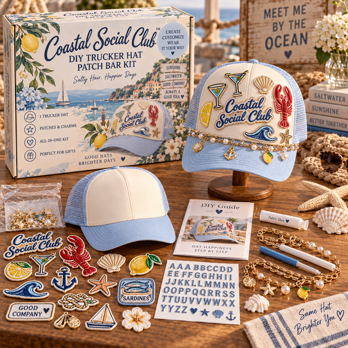 🧢 DIY Trucker Hat Patch Bar Kit – Create Your Own Custom Hat with Patches & Charms