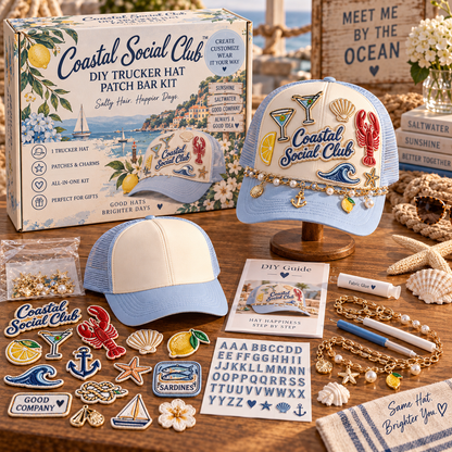 🧢 DIY Trucker Hat Patch Bar Kit – Create Your Own Custom Hat with Patches & Charms