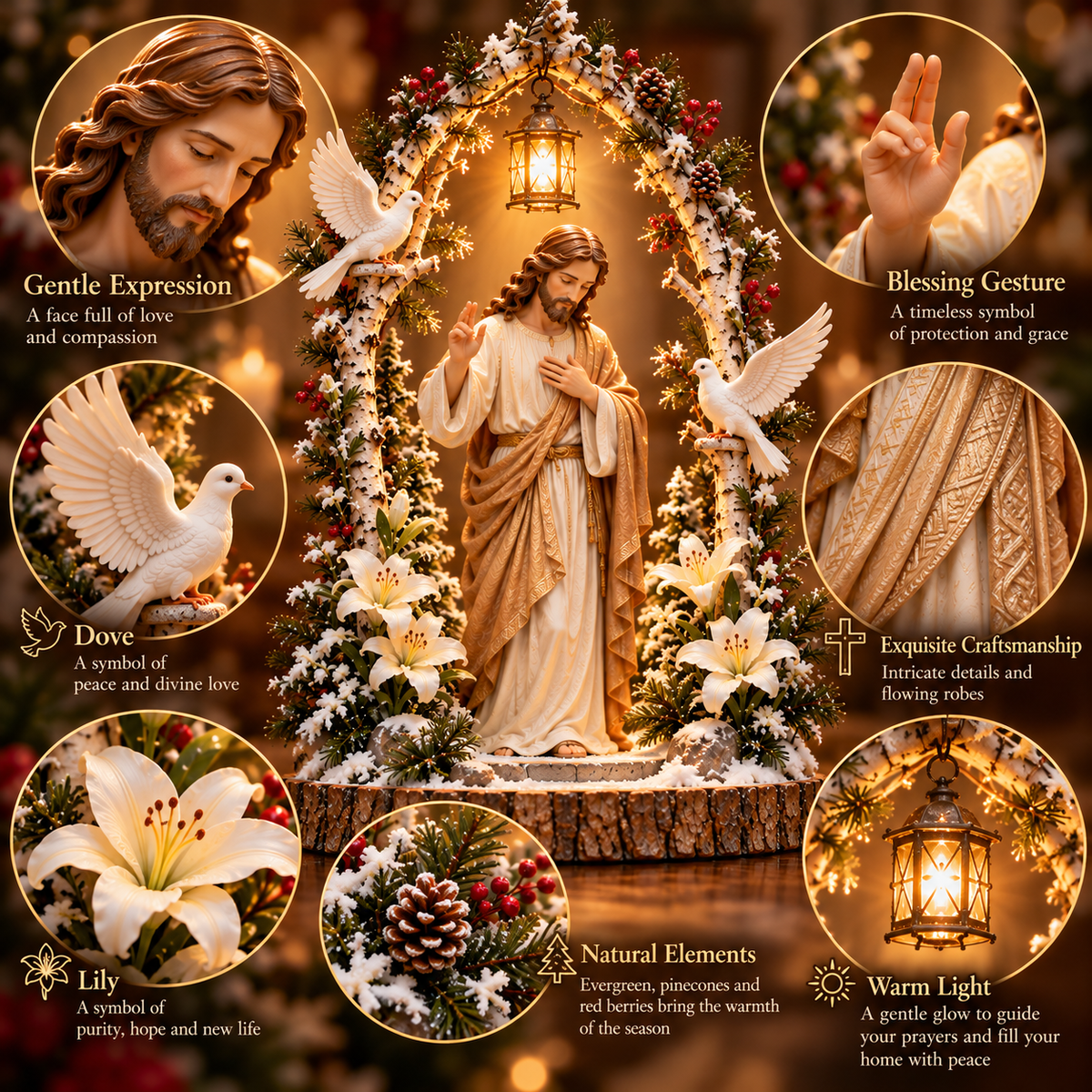 🕊️✨ Prince of Peace™ — Lighted Jesus Blessing Arch with Doves & Lilies 🙏