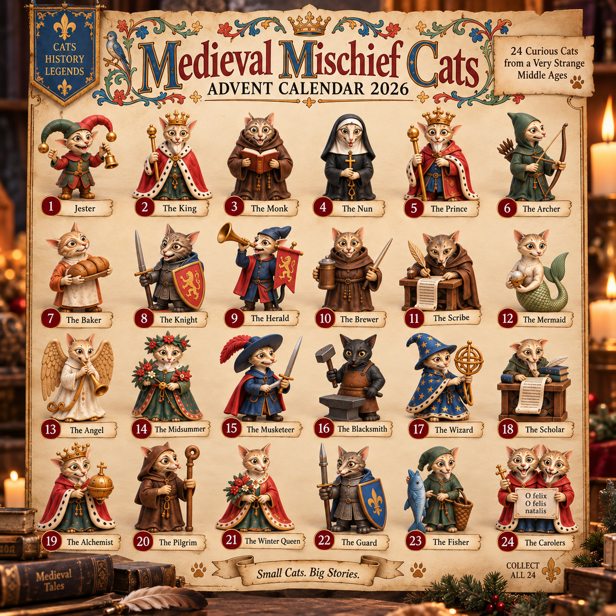 🔥Last Day 49% OFF -🐱🏰 Medieval Mischief Cats™ Advent Calendar 2026 | 24 Curious Cats of the Middle Ages