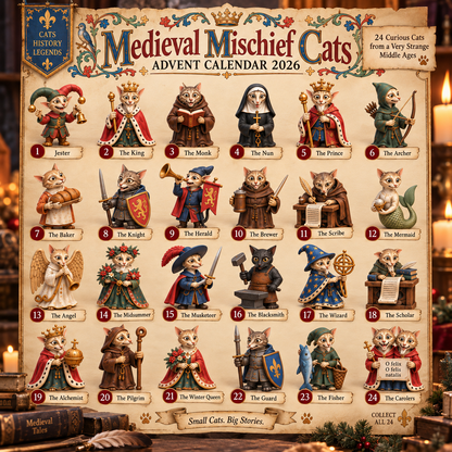 🔥Last Day 49% OFF -🐱🏰 Medieval Mischief Cats™ Advent Calendar 2026 | 24 Curious Cats of the Middle Ages