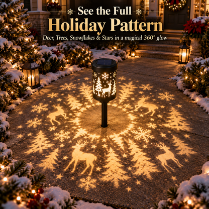 🎄 Christmas Magic™ Solar Shadow Lantern – 360° Reindeer & Snowflake Pathway Light