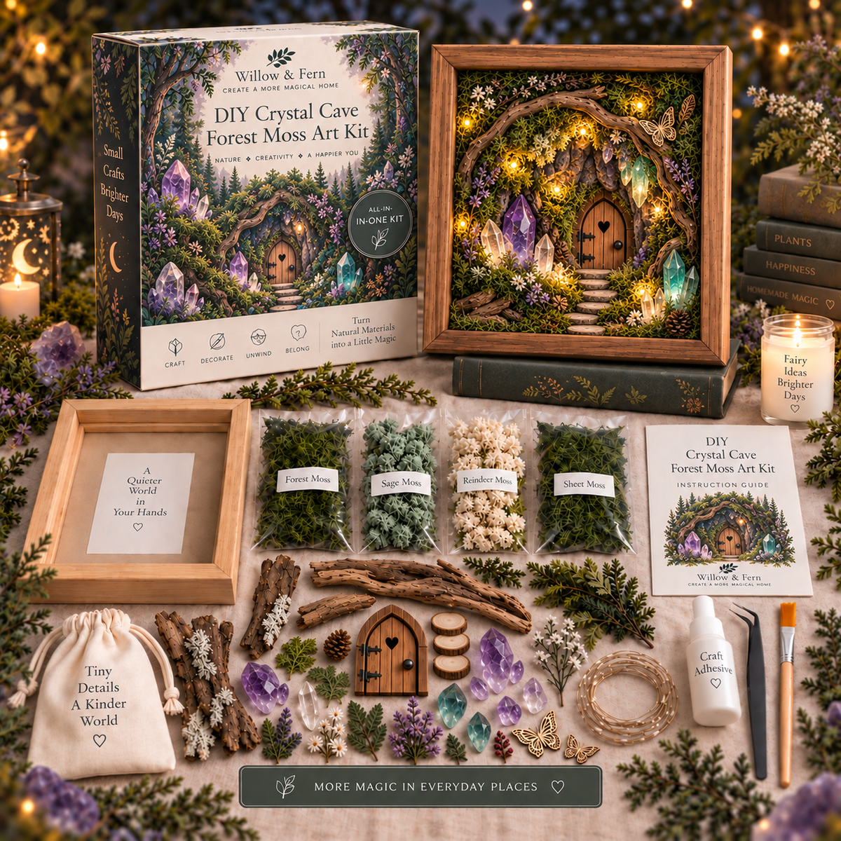 🌿✨ DIY Enchanted Forest Moss Art Kit | Light-Up Miniature Shadow Box 🧚‍♀️🍄