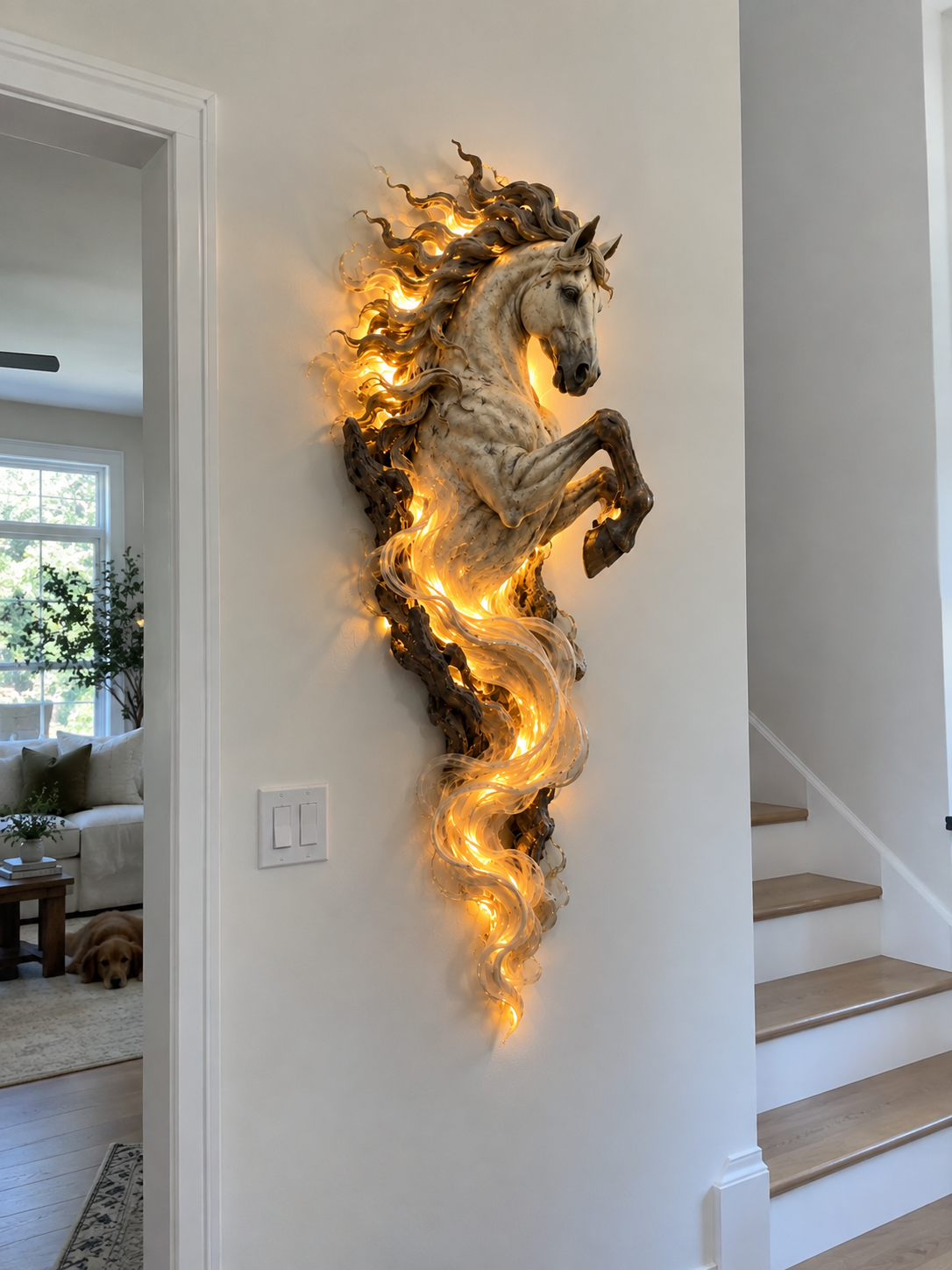 🔥Last Day 49% OFF -🐎 Celestial Flame™ Rearing Horse Wall Sculpture | Illuminated Fantasy Decor