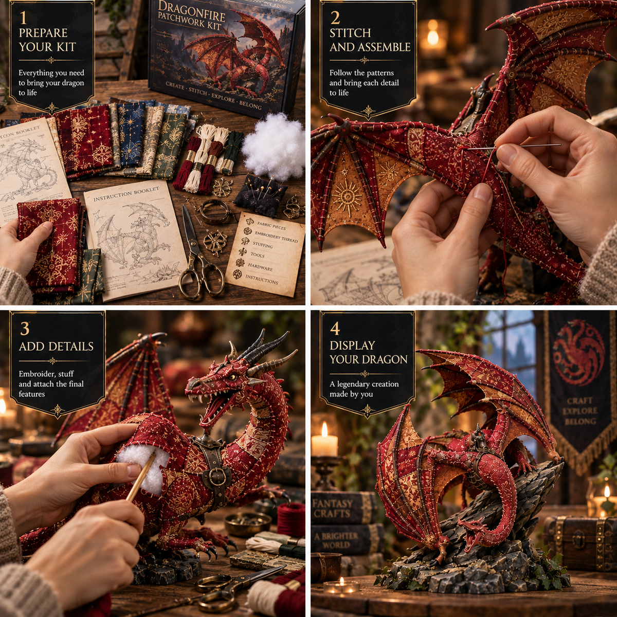 Dragon patchwork kit crafting process