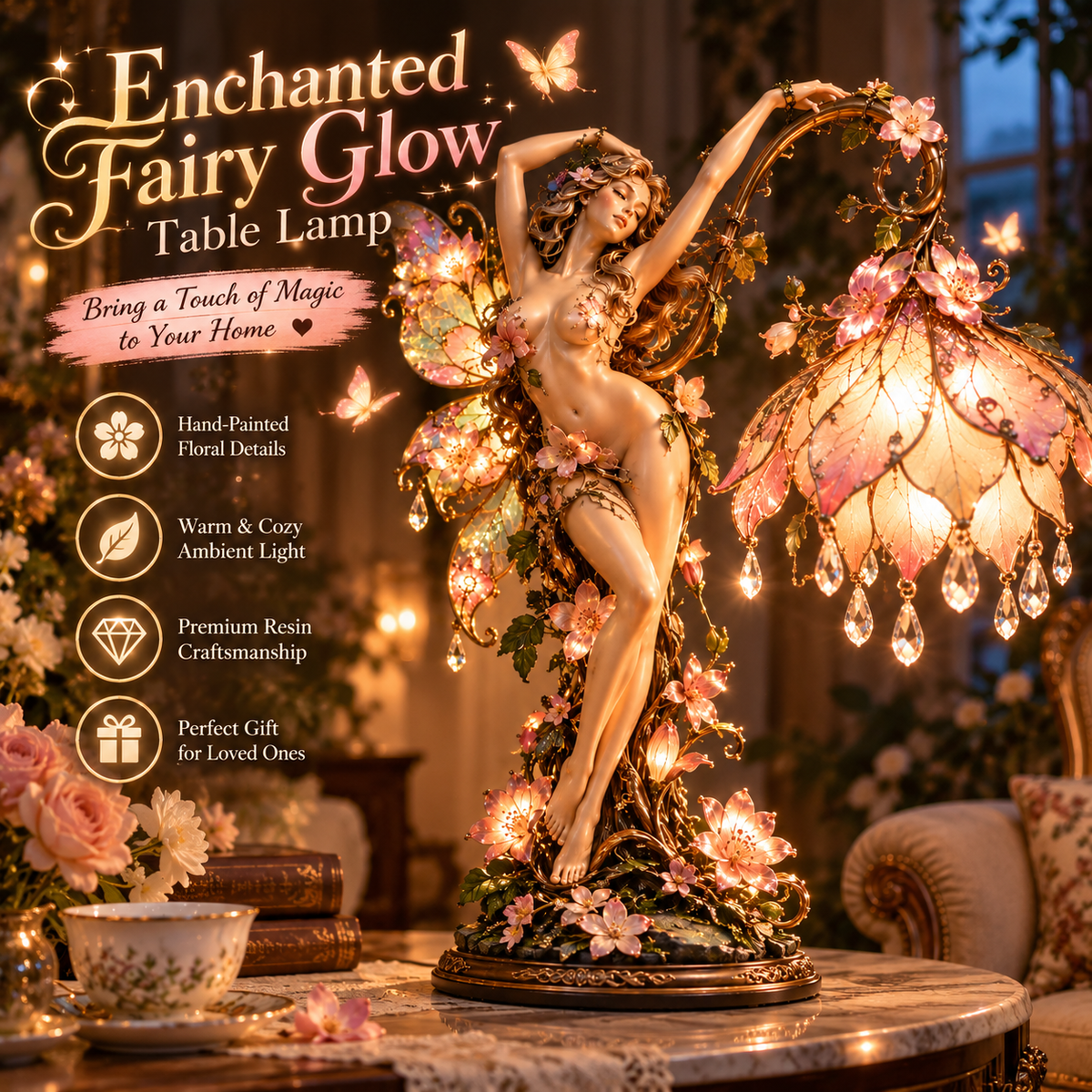 Enchanted Blossom Fairy Lamp in an elegant floral room