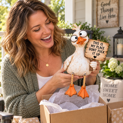 🪿 Sassy Goose Garden Sitter™ – Funny “This Is My Place” Porch & Plant Decor