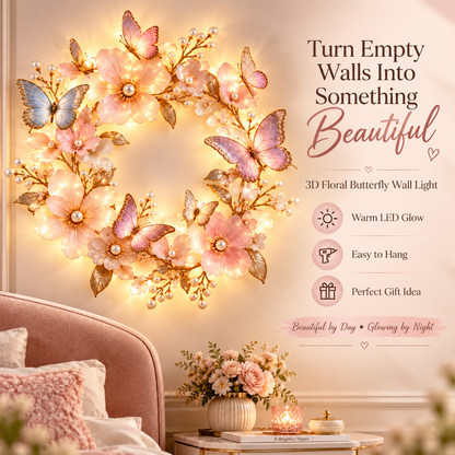 🦋 Butterfly Bloom Halo™ – 3D Floral Butterfly LED Wall Light, Elegant Glowing Wreath Decor for Bedroom & Living Room