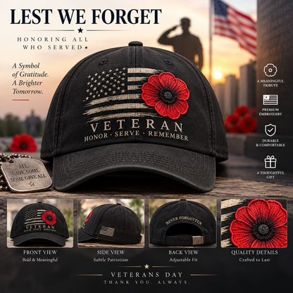 🇺🇸 Veteran Poppy Tribute Cap – Honor • Serve • Remember