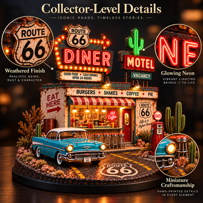 🚗 Route 66 Centennial Neon Diner & Motel™ – Lighted Americana Roadside Collectible