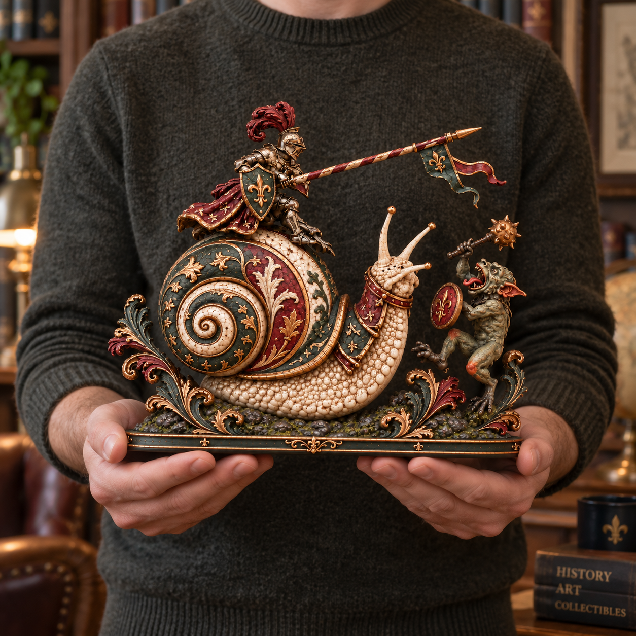 Person holding the Snail Knight collectible to show its display size