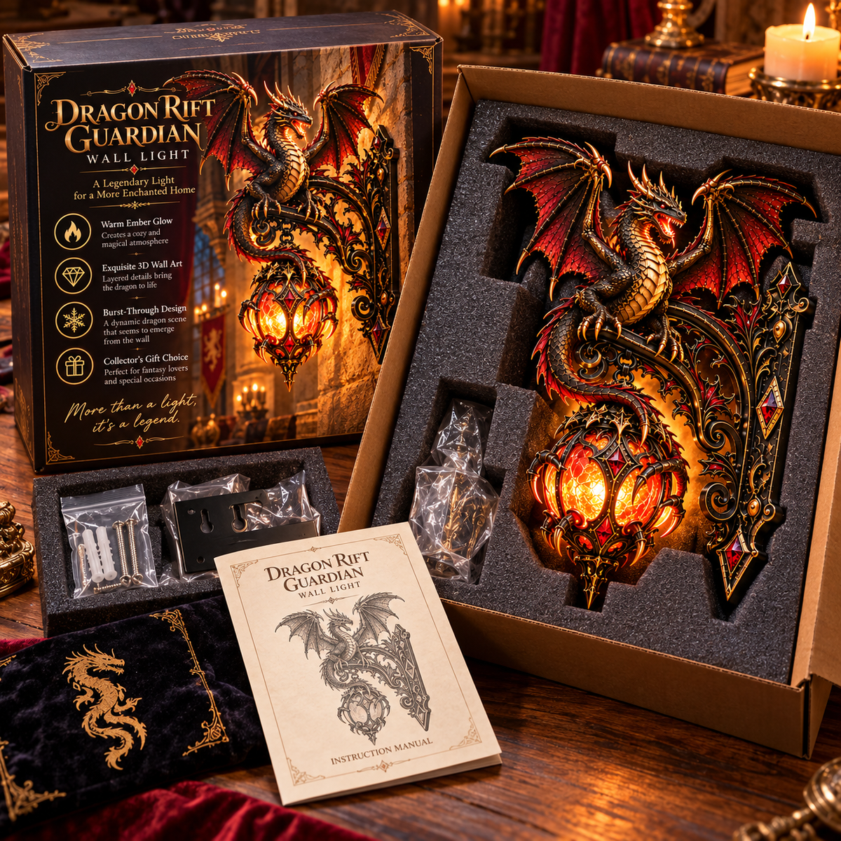 🐉🔥 Dragon Rift Guardian™ Wall Light – Medieval Ember Dragon Sconce