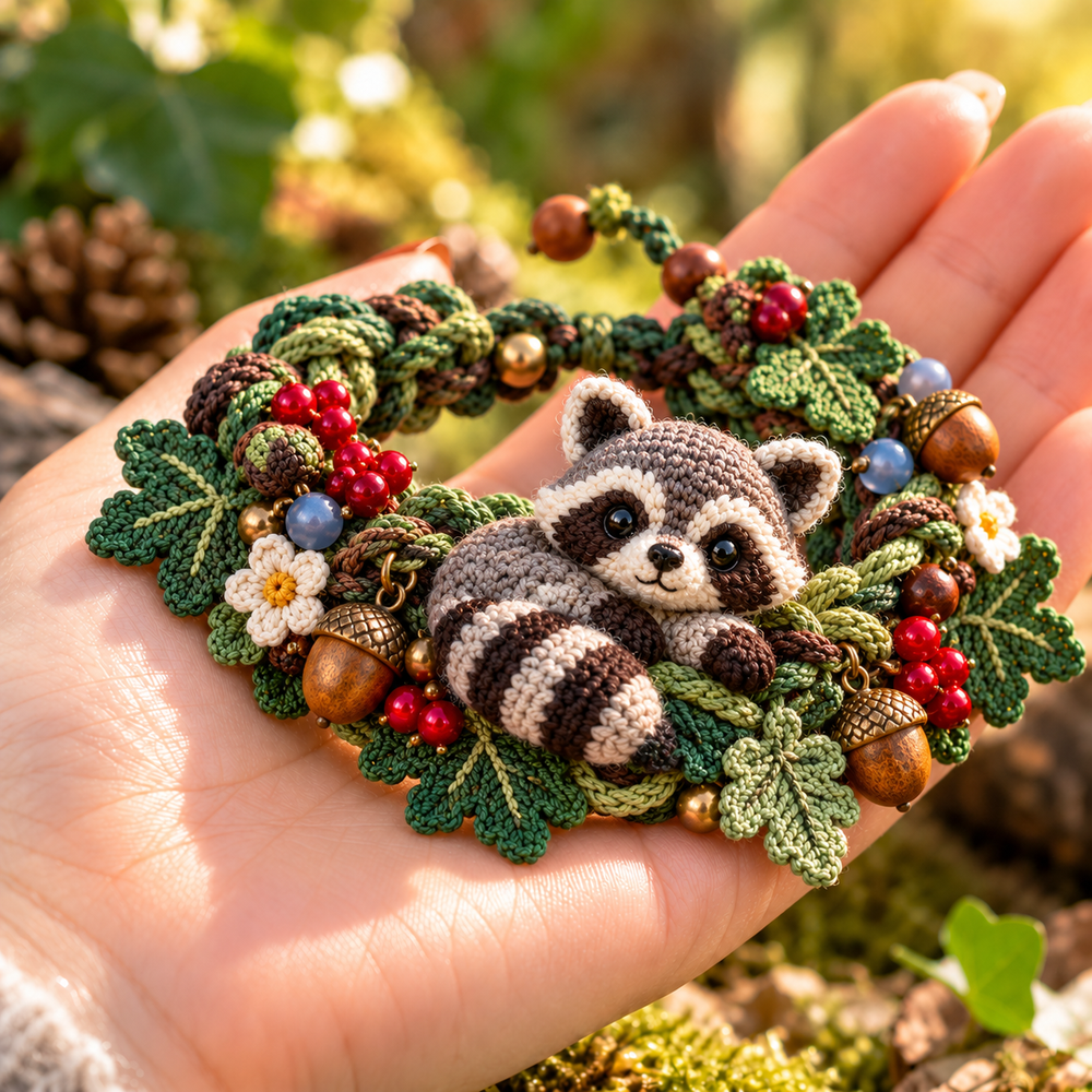 Cozy Raccoon woodland crochet bracelet