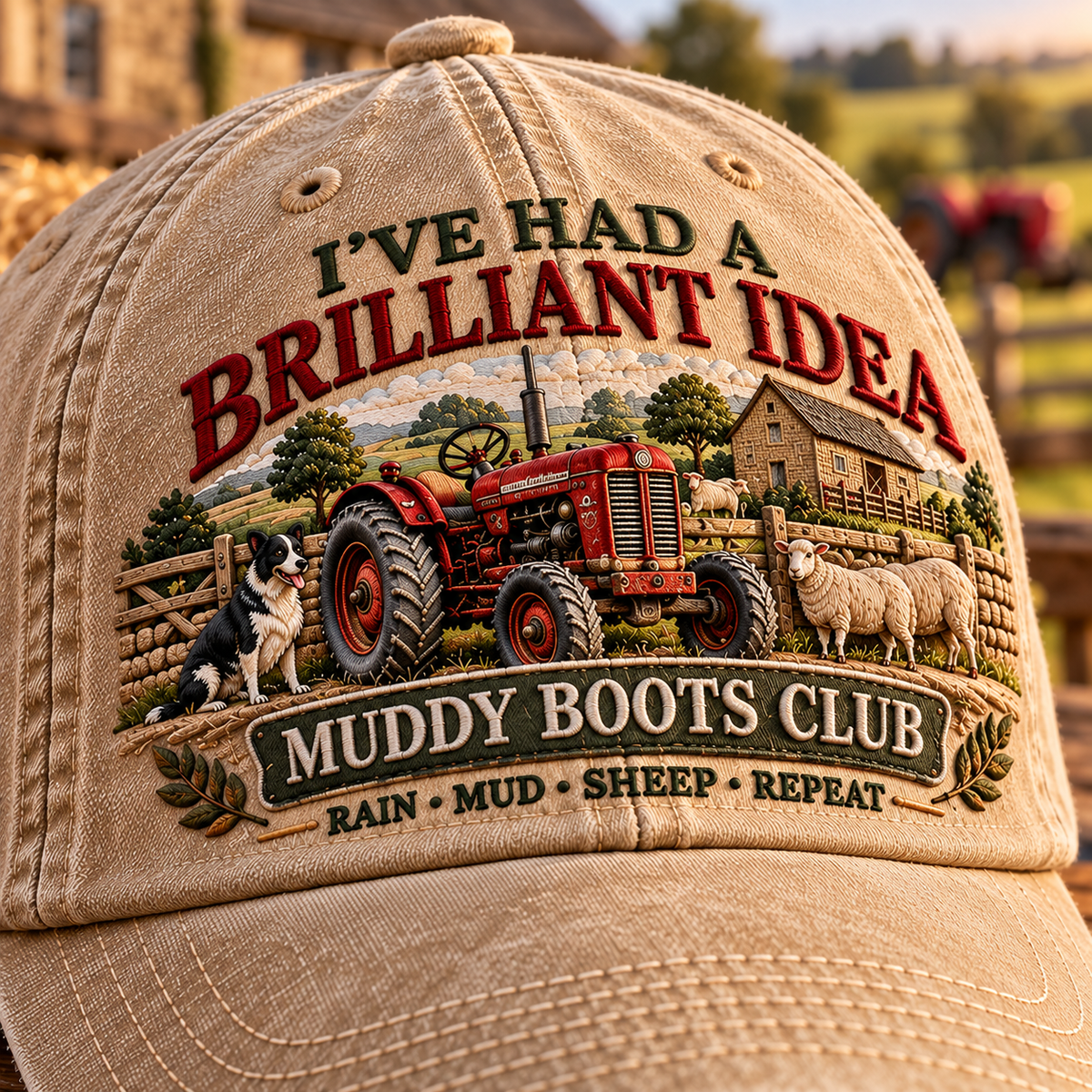 🚜 Muddy Boots Club™ – “I’ve Had a Brilliant Idea” Vintage Farm Cap