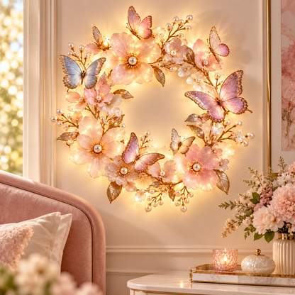 🦋 Butterfly Bloom Halo™ – 3D Floral Butterfly LED Wall Light, Elegant Glowing Wreath Decor for Bedroom & Living Room