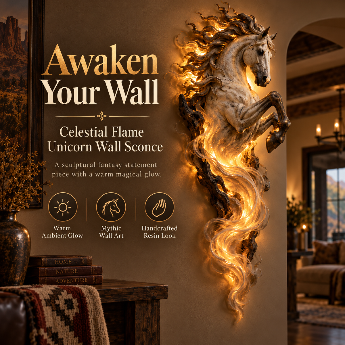 🔥Last Day 49% OFF -🦄 Celestial Flame Unicorn™ Wall Sconce – A Magical Guardian Awakens on Your Wall