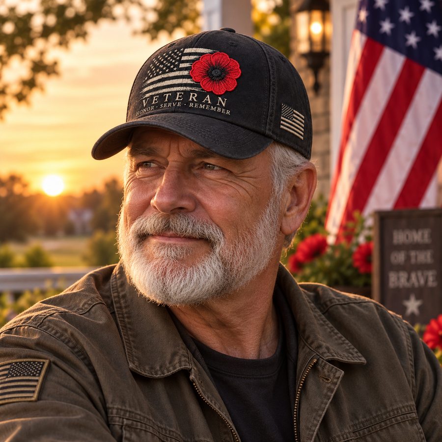 🇺🇸 Veteran Poppy Tribute Cap – Honor • Serve • Remember