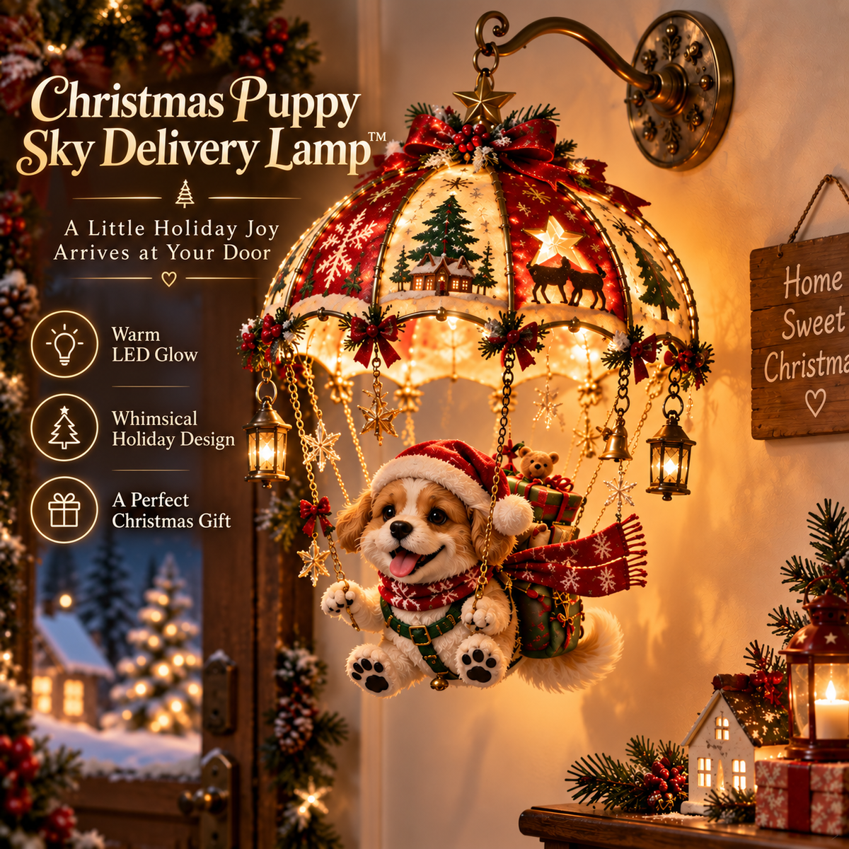 🎄🐶 Christmas Puppy Sky Delivery Lamp™ – Whimsical Lighted Holiday Wall Decor