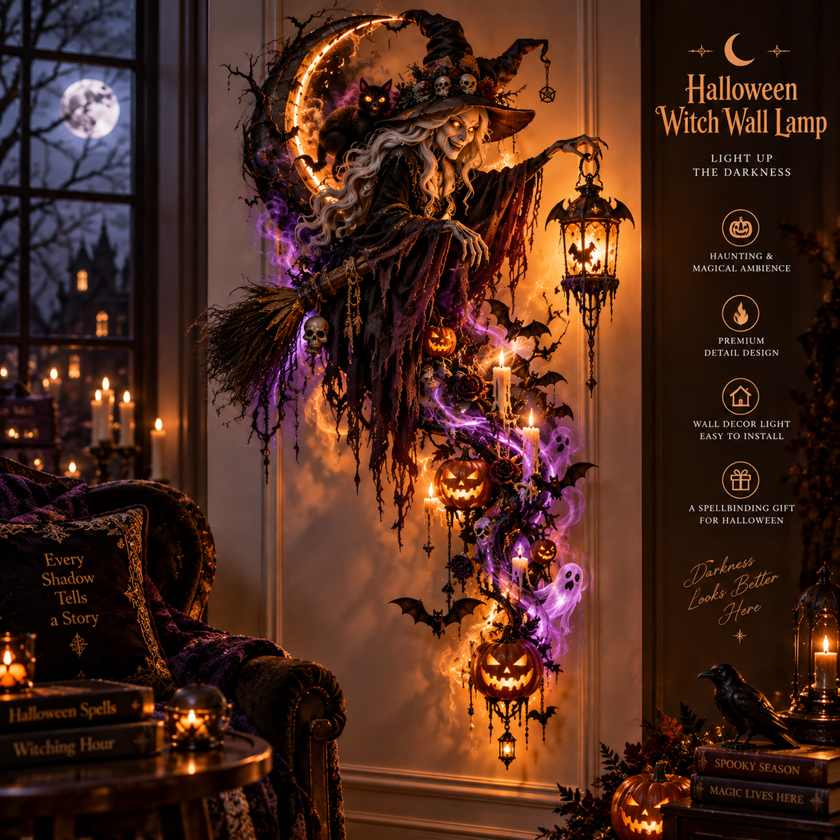 Haunted Witch Magic Wall Lamp dark gothic room