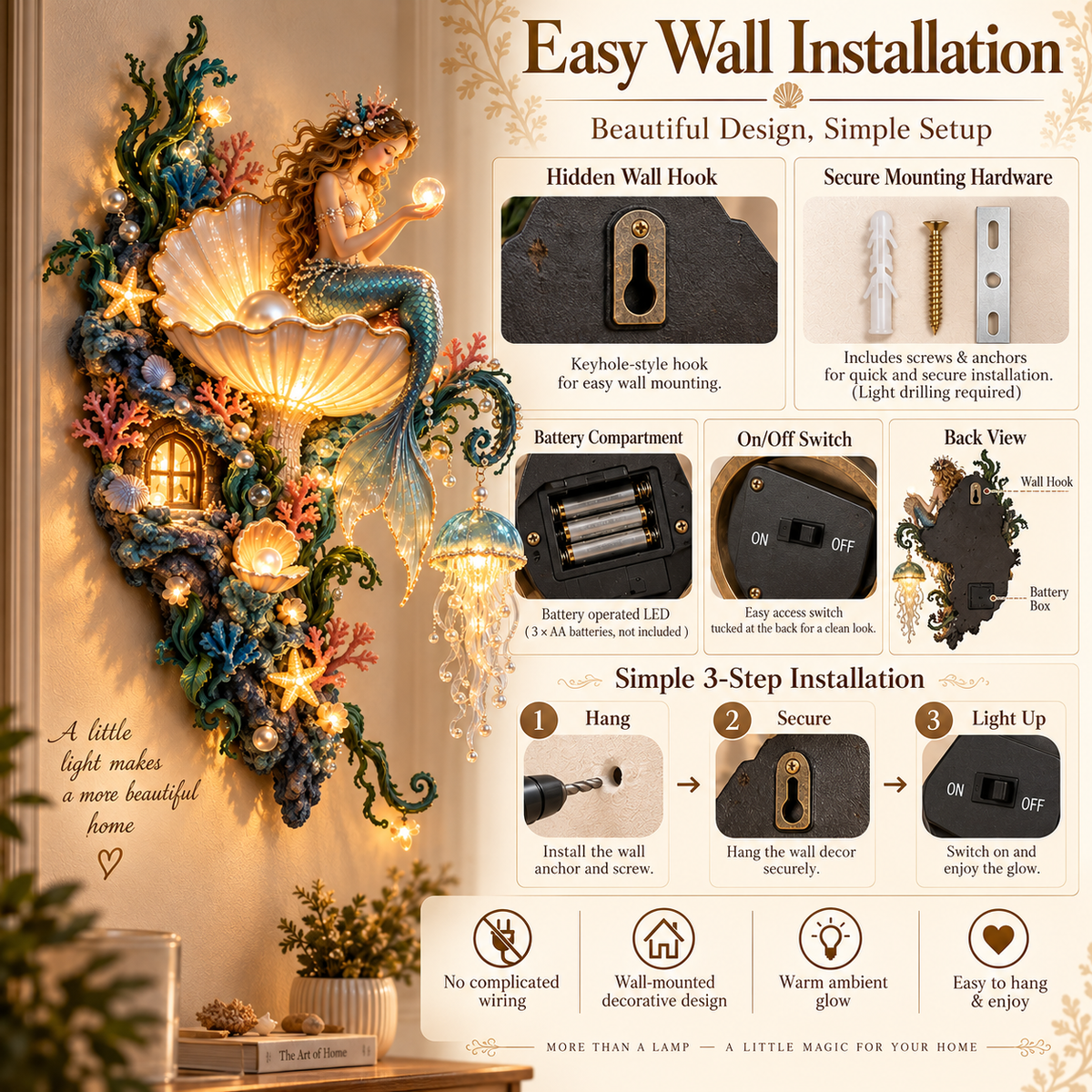 ⏰Limited Stock 50% OFF - 🧜‍♀️✨ Mermaid Pearl Wall Light 🐚🌊