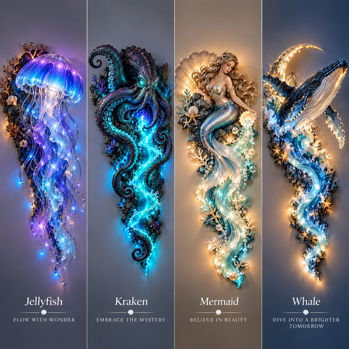 🌊✨ Enchanted Ocean Legends™ Lighted Wall Décor Collection 🐋🧜‍♀️