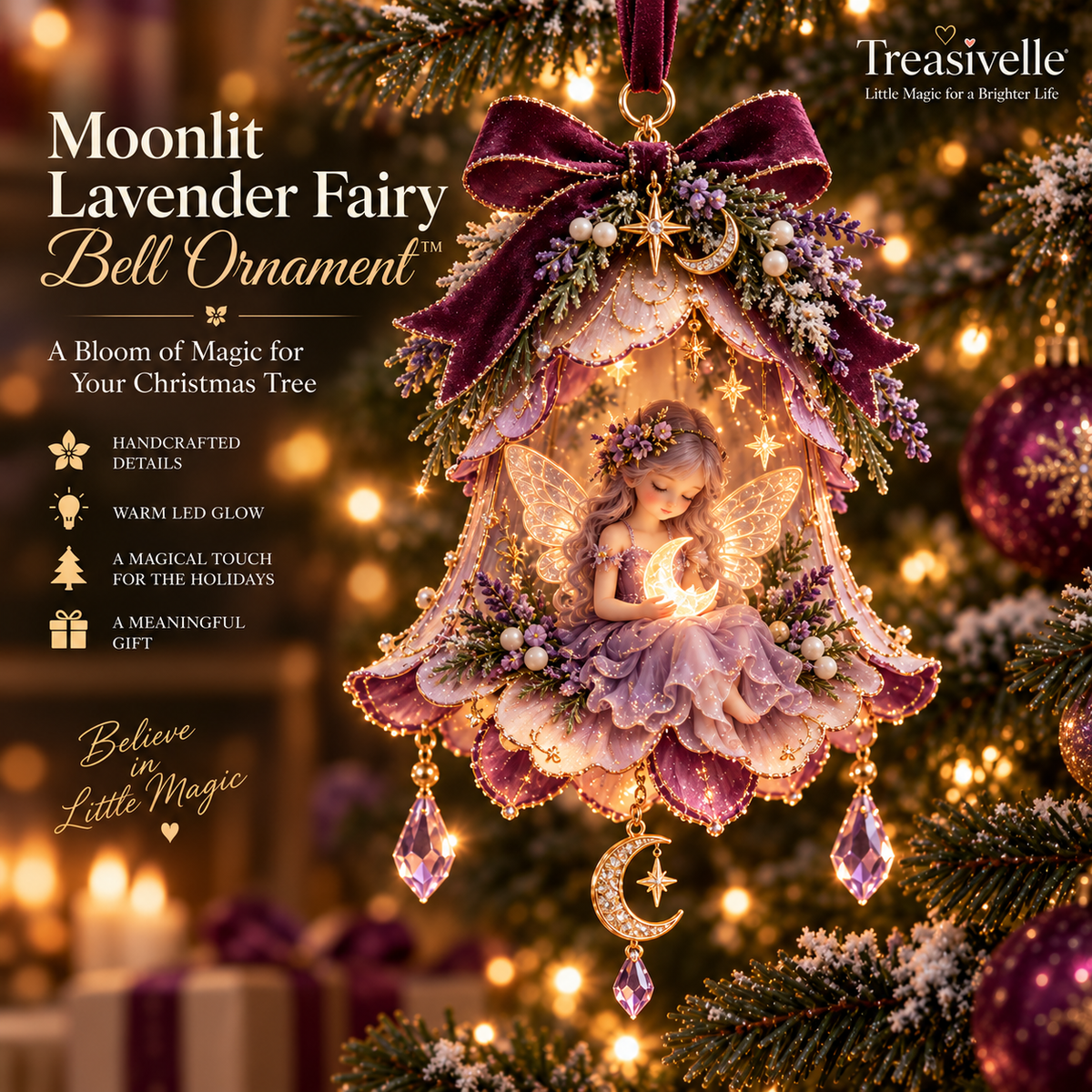 Moonlit Lavender Fairy Bell Ornament