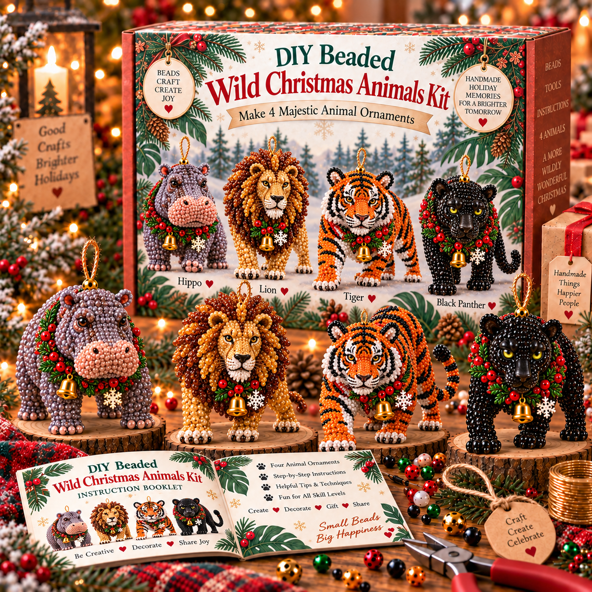 🎄 DIY Beaded Christmas Animal Ornament Kit – Handmade Holiday Craft Set ✨